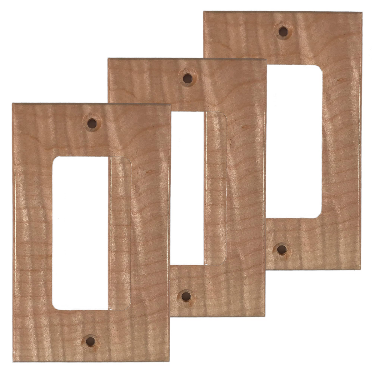 (3 Pack) Maple Wooden Light Switch Cover (1 Gang). Solid Wood. Made in USA.