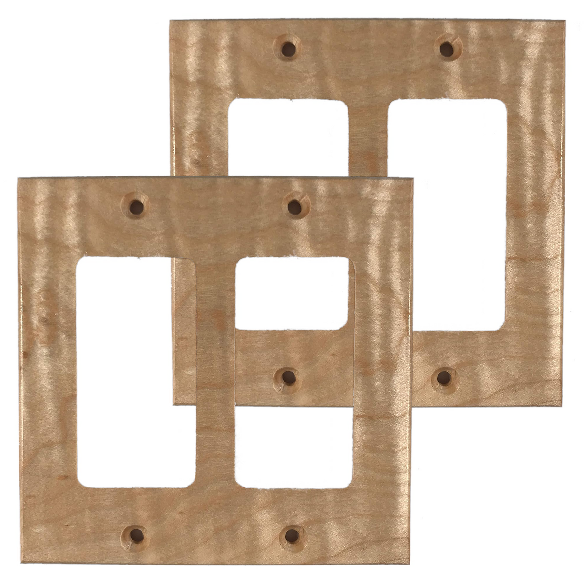 (2 Pack) Maple Wooden Light Switch Cover (2 Gang). Solid Wood. Made in USA.