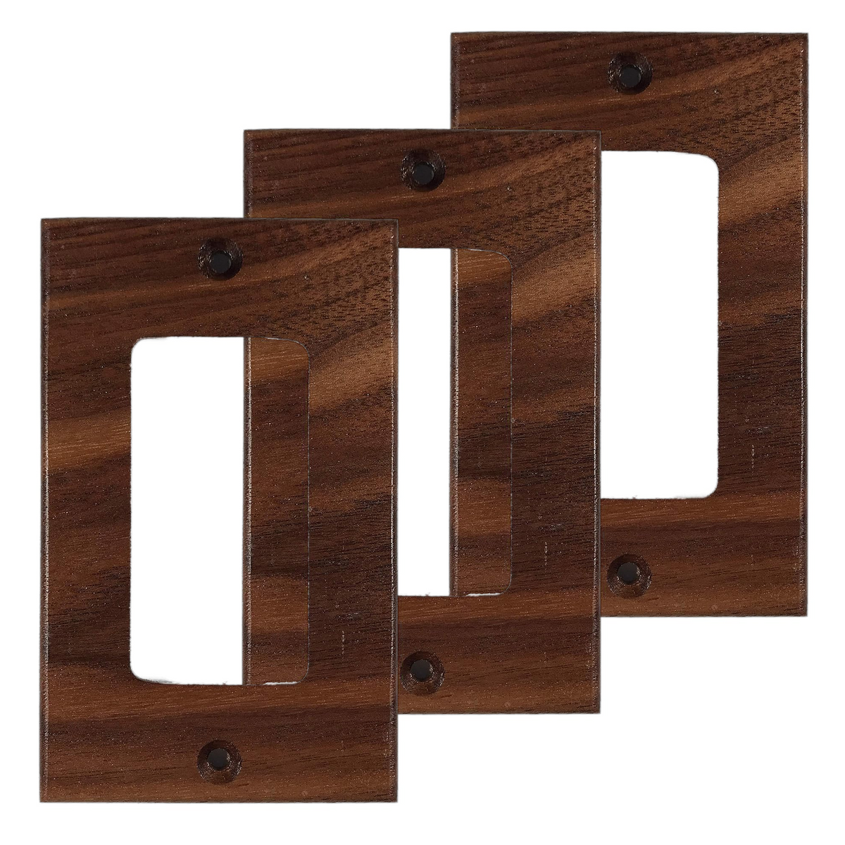 (3 Pack) Walnut Wooden Light Switch Cover (1 Gang). Solid Wood. Made in USA.