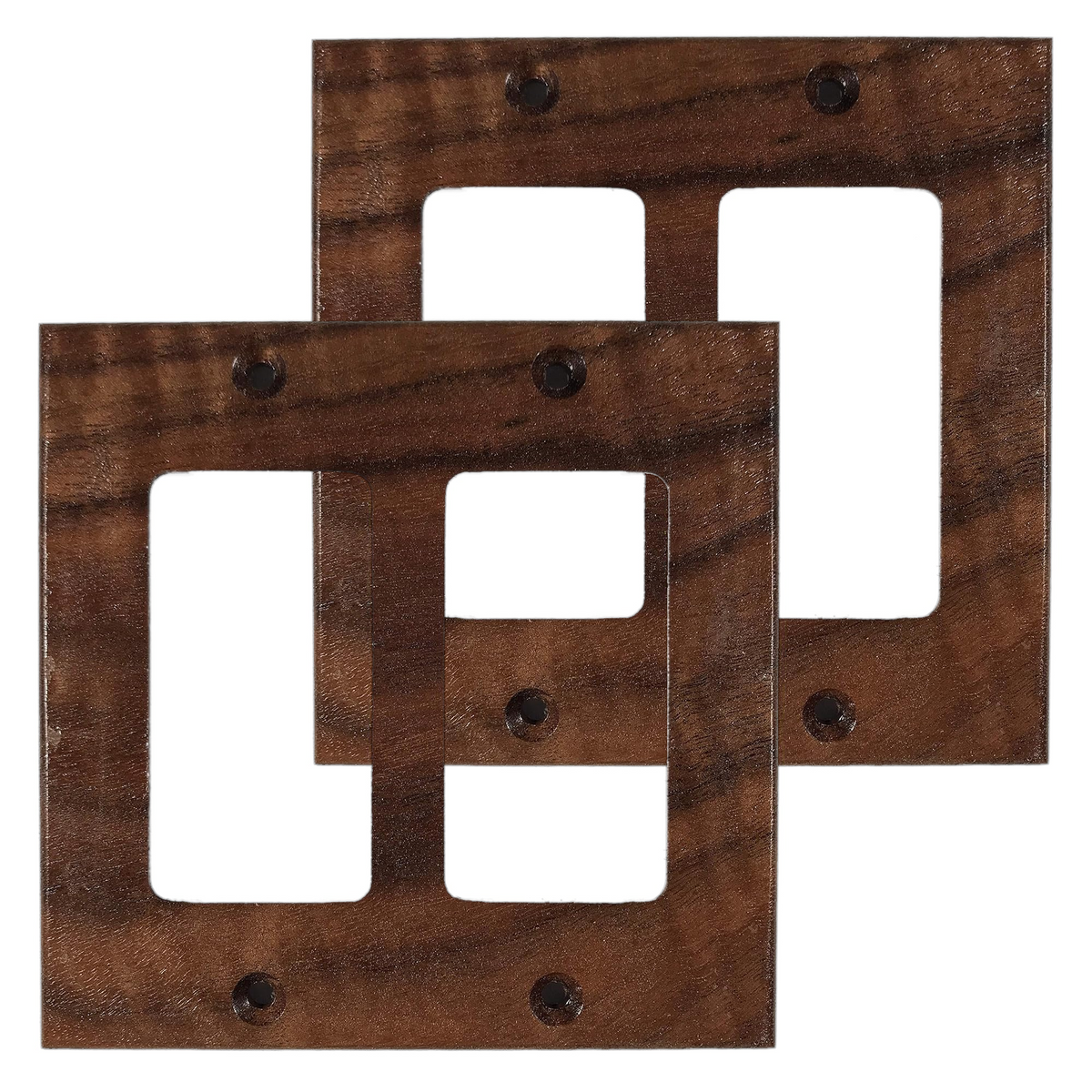 (2 Pack) Walnut Wooden Light Switch Cover (2 Gang). Solid Wood. Made in USA.