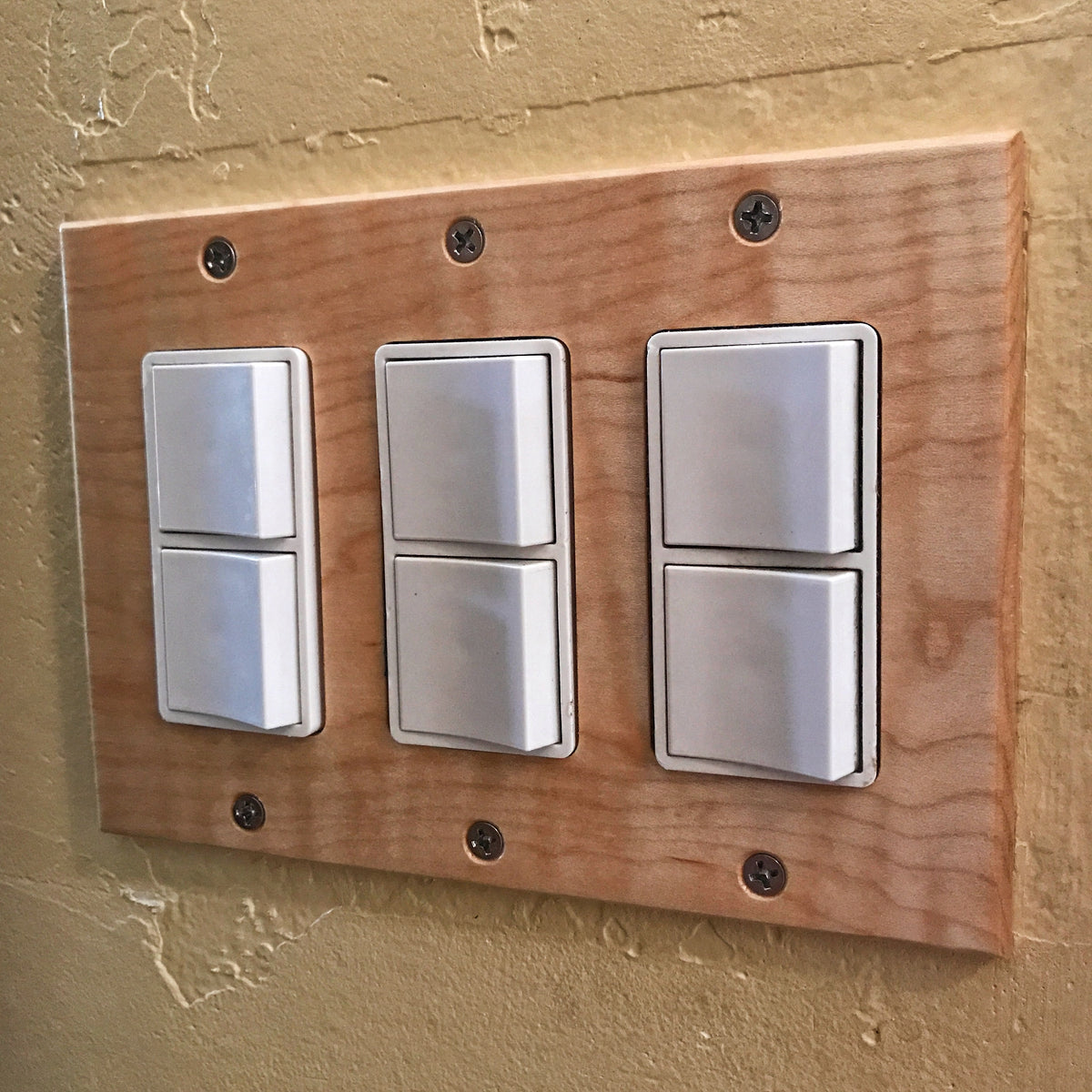 Maple Wooden Light Switch Cover (3 Gang). Solid Wood. Made in USA.