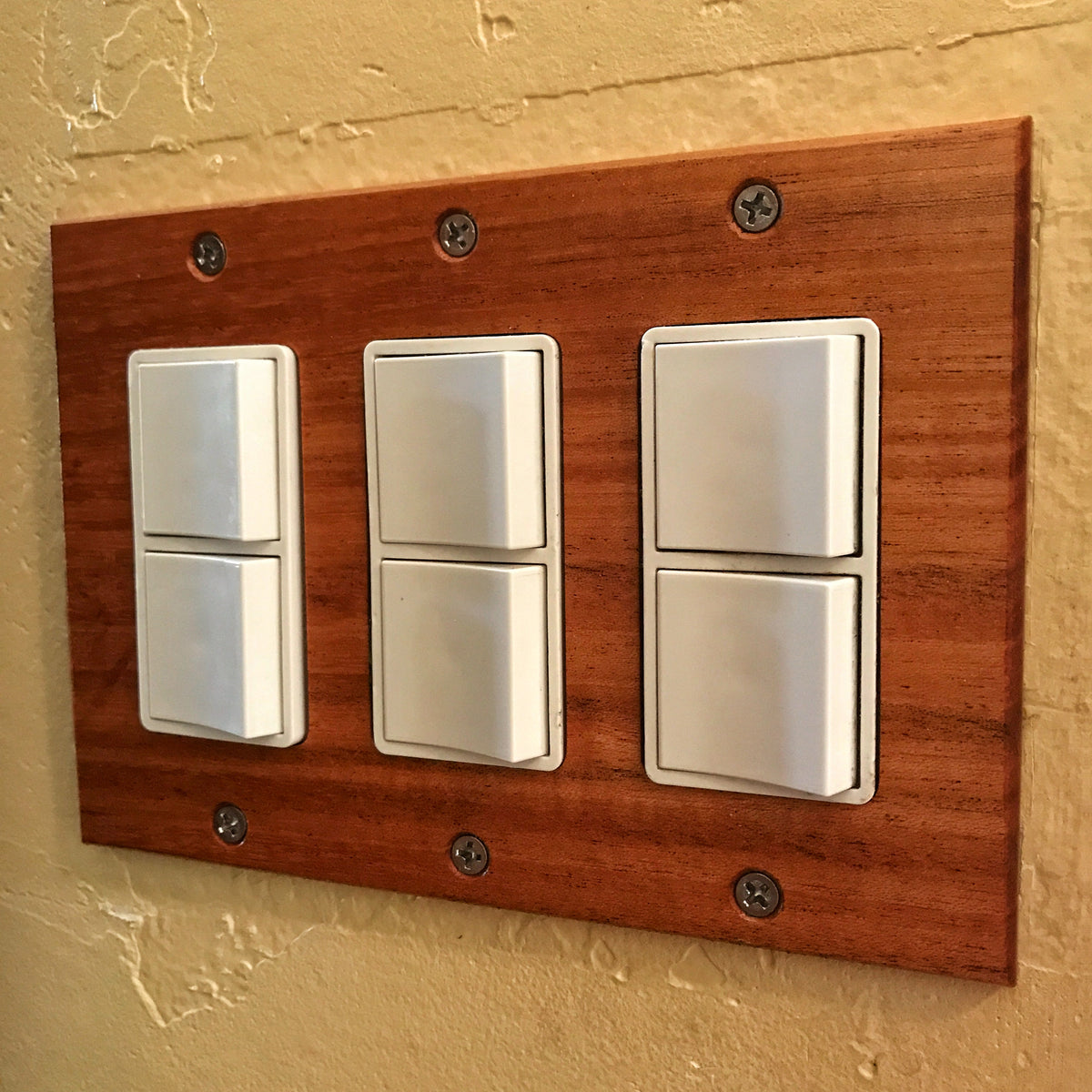 Mahogany Wooden Light Switch Cover (3 Gang). Solid Wood. Made in USA.