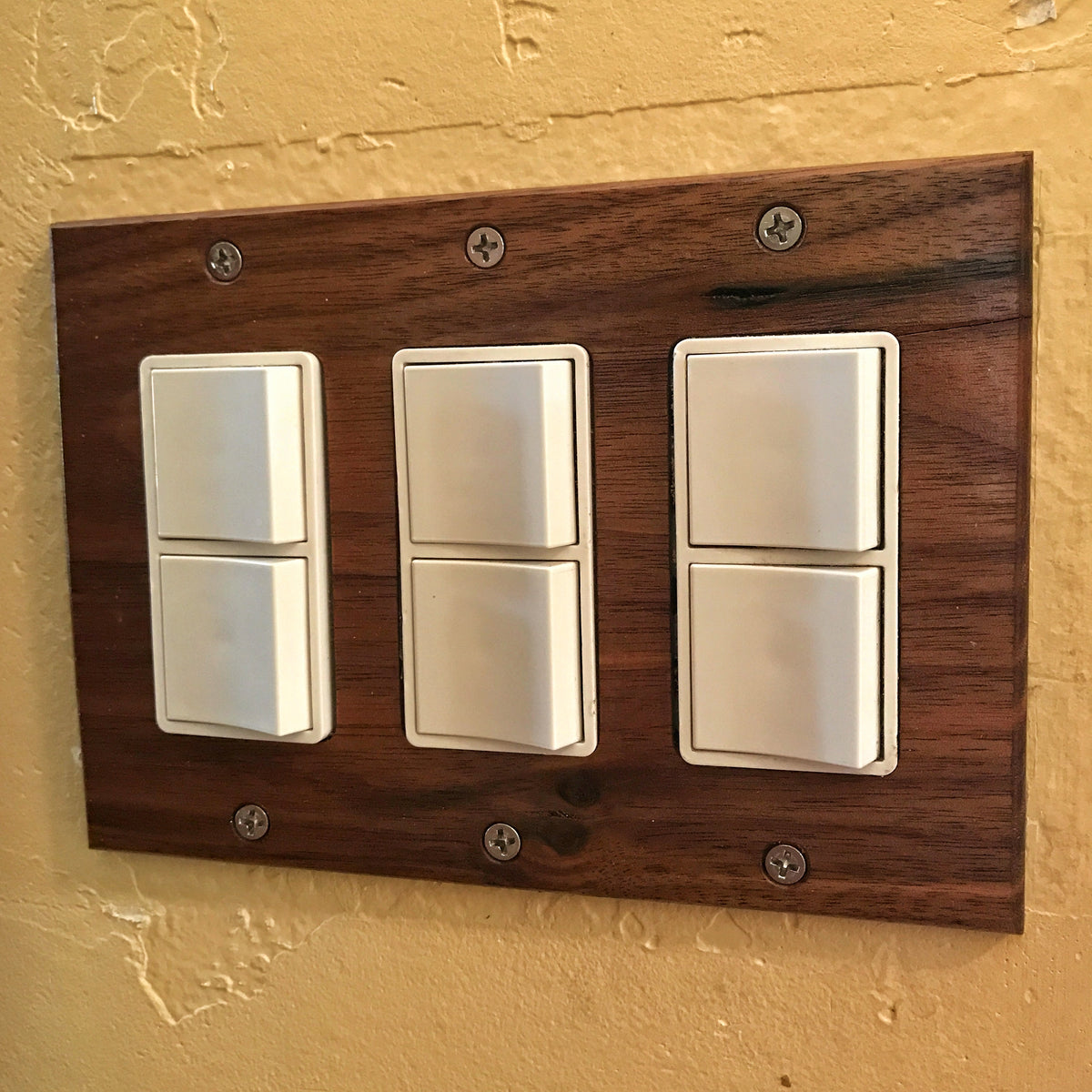 Walnut Wooden Light Switch Cover (3 Gang). Solid Wood. Made in USA.